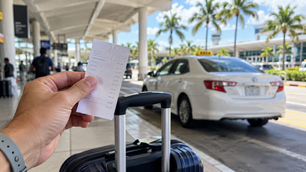 グアム空港のタクシーを降りた旅行者が受け取った領収書